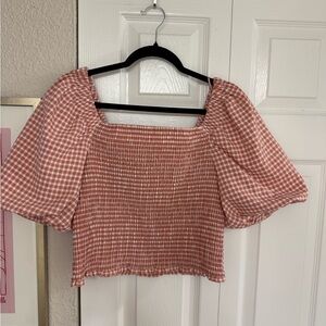 BB Dakota Steve Madden Pink Gingham Puff Sleeve Blouse